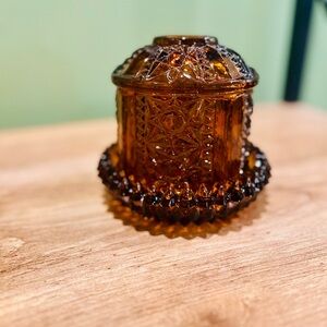 Indiana Glass Stars & Bars Amber Large Fairy Lamp